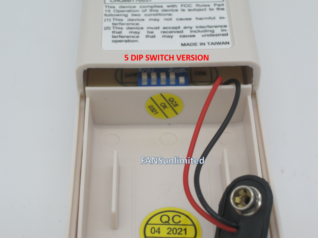 CHQ8BT7053T Ceiling Fan Remote Control 5 DIP SWITCHES FANSunlimited